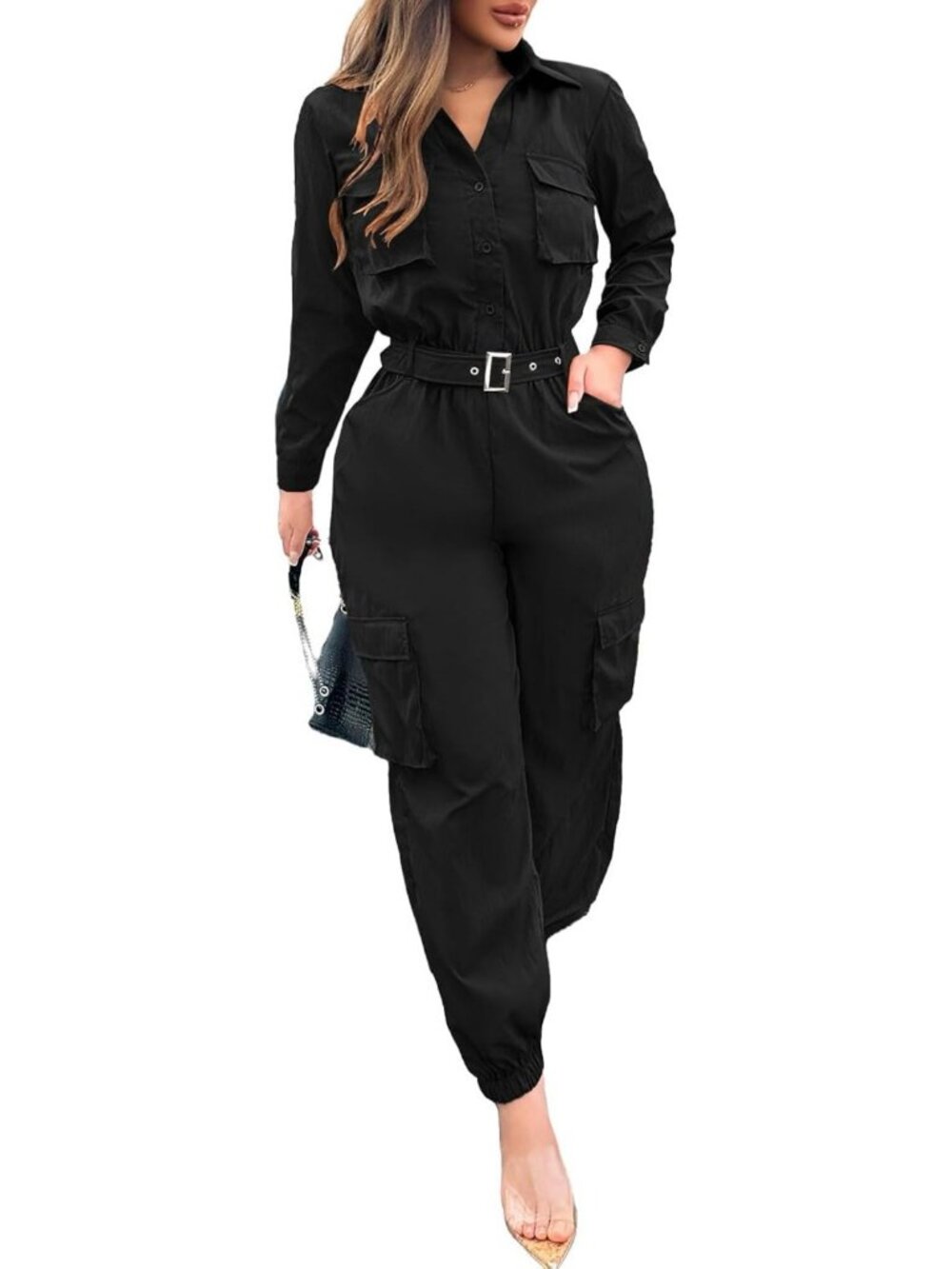 Chic Long Sleeve Wide Leg Jumpsuit for Women - Casual Romper with Pockets